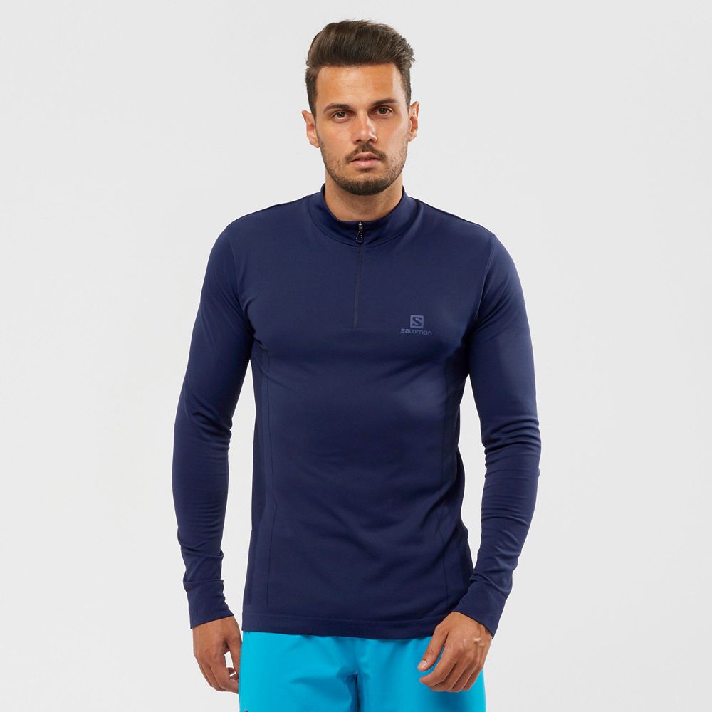 SALOMON ESSENTIAL SEAMLESS Philippines - Men's Midlayers - Navy | 967401-KTJ